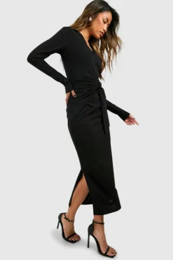 Bodycon Dresses*boohoo Crepe Waist Detail Midaxi Dress black