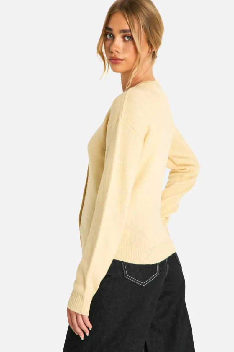 Cardigans|Up To 80% Off Winter Warmers*boohoo Crew Neck Fine Gauge Micro Cardigan stone