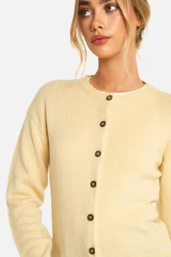 Cardigans|Up To 80% Off Winter Warmers*boohoo Crew Neck Fine Gauge Micro Cardigan stone