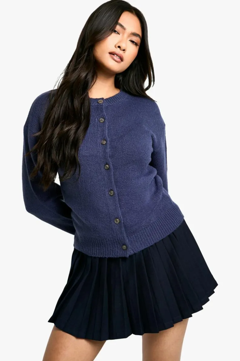 Cardigans*boohoo Crew Neck Fine Gauge Micro Cardigan navy