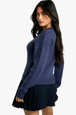 Cardigans*boohoo Crew Neck Fine Gauge Micro Cardigan navy