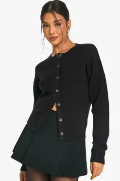 Cardigans|Jumpers & Cardigans*boohoo Crew Neck Fine Gauge Micro Cardigan black