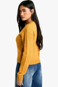 Cardigans*boohoo Crew Neck Fine Gauge Micro Cardigan mustard