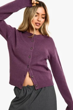 Cardigans|Jumpers & Cardigans*boohoo Crew Neck Fine Gauge Micro Cardigan purple
