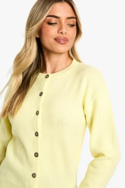 Cardigans|Jumpers & Cardigans*boohoo Crew Neck Fine Gauge Micro Cardigan lemon
