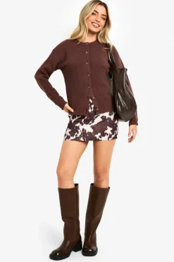 Cardigans|Jumpers & Cardigans*boohoo Crew Neck Fine Gauge Micro Cardigan chocolate
