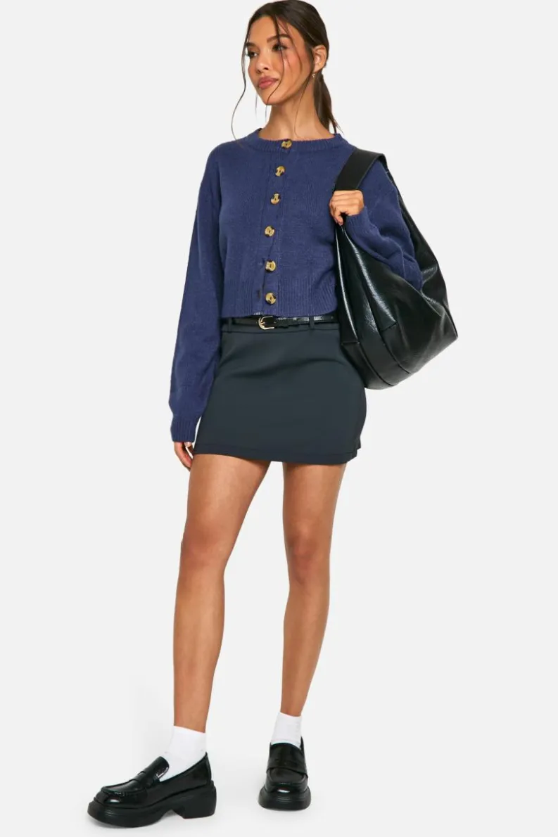 Cardigans|Knitwear*boohoo Crew Neck Puff Sleeve Soft Knit Micro Cardigan navy