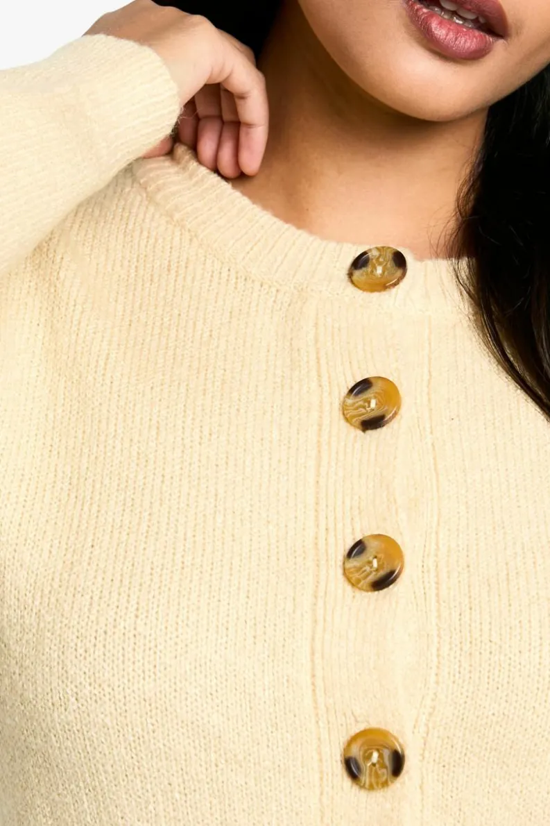 Cardigans*boohoo Crew Neck Puff Sleeve Soft Knit Micro Cardigan stone