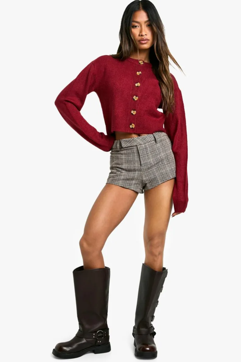 Cardigans|Jumpers & Cardigans*boohoo Crew Neck Puff Sleeve Soft Knit Micro Cardigan berry