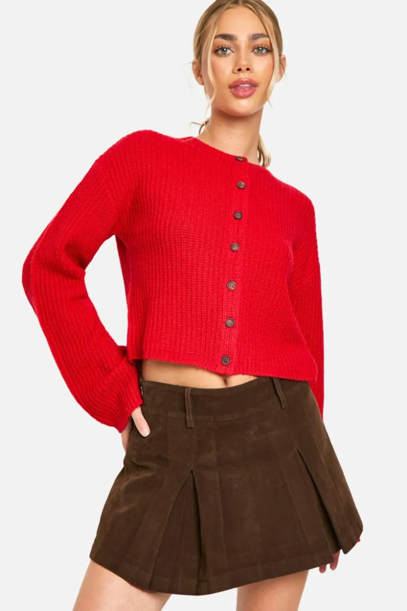 Cardigans*boohoo Crew Neck Soft Knit Micro Cardigan red