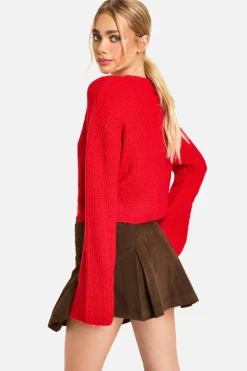 Cardigans*boohoo Crew Neck Soft Knit Micro Cardigan red