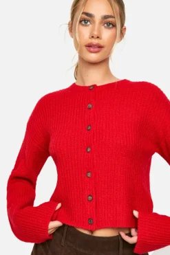 Cardigans*boohoo Crew Neck Soft Knit Micro Cardigan red