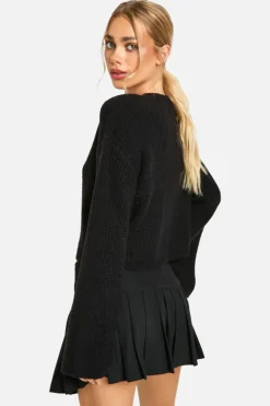 Cardigans|Knitwear*boohoo Crew Neck Soft Knit Micro Cardigan black