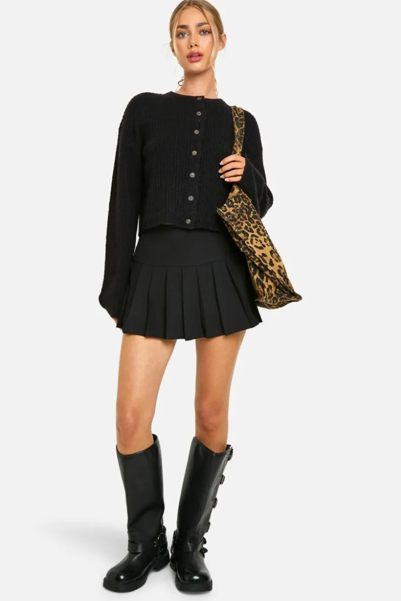 Cardigans|Knitwear*boohoo Crew Neck Soft Knit Micro Cardigan black