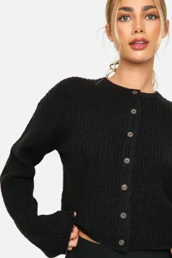Cardigans|Knitwear*boohoo Crew Neck Soft Knit Micro Cardigan black