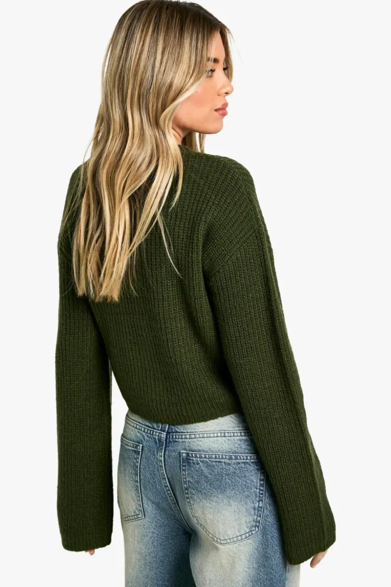 Cardigans|Jumpers & Cardigans*boohoo Crew Neck Soft Knit Micro Cardigan forest