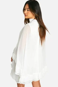 Smock Dresses*boohoo Crinkle Chiffon Cape Frill Mini Dress ivory
