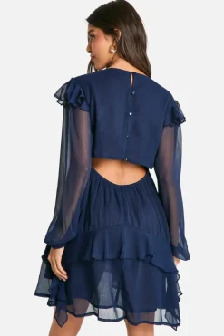Smock Dresses*boohoo Crinkle Chiffon Ruffle Smock Dress navy