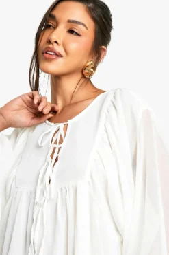 Smock Dresses*boohoo Crinkle Chiffon Smock Dress cream