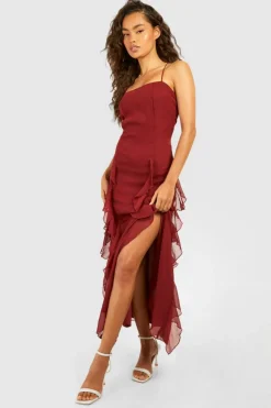 Cami Dresses*boohoo Crinkle Midaxi Slip Dress red