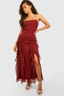 Cami Dresses*boohoo Crinkle Midaxi Slip Dress red