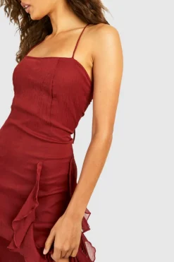 Cami Dresses*boohoo Crinkle Midaxi Slip Dress red