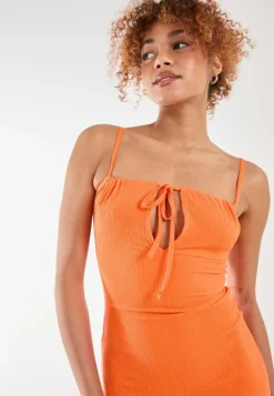 Midi Dresses*Pink Vanilla Crinkle Tie Midi Dress Orange
