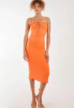 Midi Dresses*Pink Vanilla Crinkle Tie Midi Dress Orange