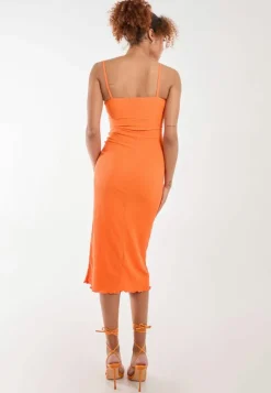 Midi Dresses*Pink Vanilla Crinkle Tie Midi Dress Orange
