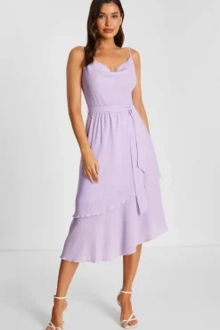 Midi Dresses*Quiz Crinkle Tiered Midi Dress Lilac