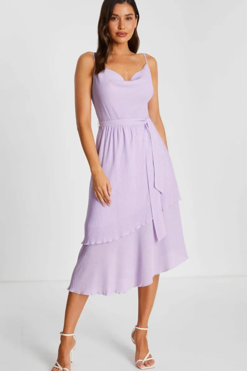 Midi Dresses*Quiz Crinkle Tiered Midi Dress Lilac