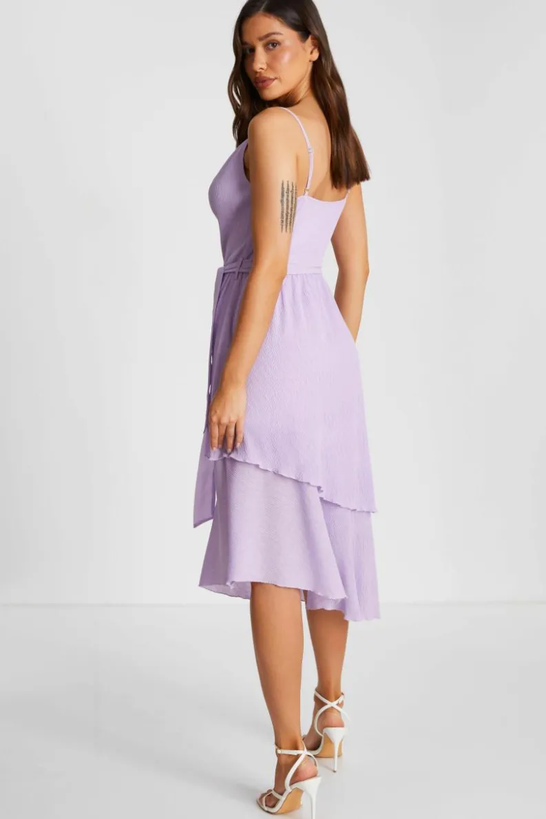 Midi Dresses*Quiz Crinkle Tiered Midi Dress Lilac