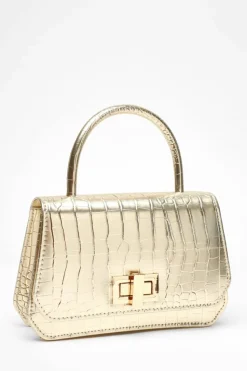 Handbags*Quiz Croc Faux Leather Bag Gold