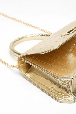 Handbags*Quiz Croc Faux Leather Bag Gold