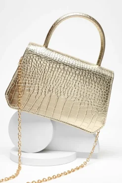 Handbags*Quiz Croc Faux Leather Bag Gold