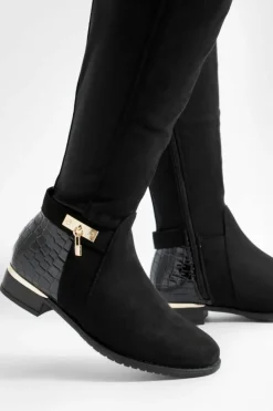 Over The Knee Boots|Knee High Boots*boohoo Croc Flat Faux Suede Knee High Boots black