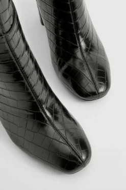 Over The Knee Boots|Knee High Boots*boohoo Croc Heeled Knee High Boot black