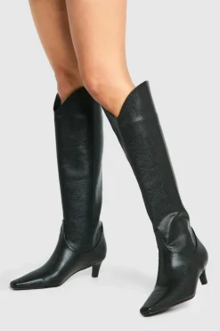 Over The Knee Boots|Knee High Boots*boohoo Croc Low Heel Knee High Boots black