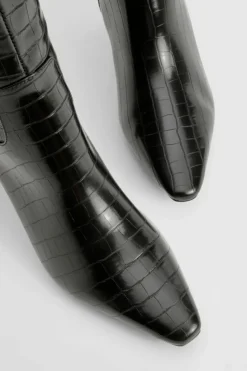 Over The Knee Boots|Knee High Boots*boohoo Croc Low Heel Pointed Knee High Boots black