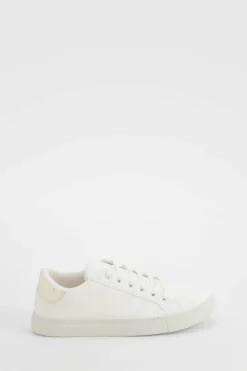 Trainers*boohoo Croc Panel Basic Flat Trainers gold
