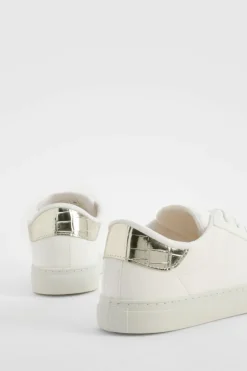 Trainers*boohoo Croc Panel Basic Flat Trainers gold