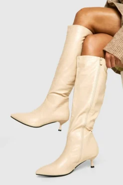 Over The Knee Boots|Knee High Boots*boohoo Croc Pointed Knee High Boot nude