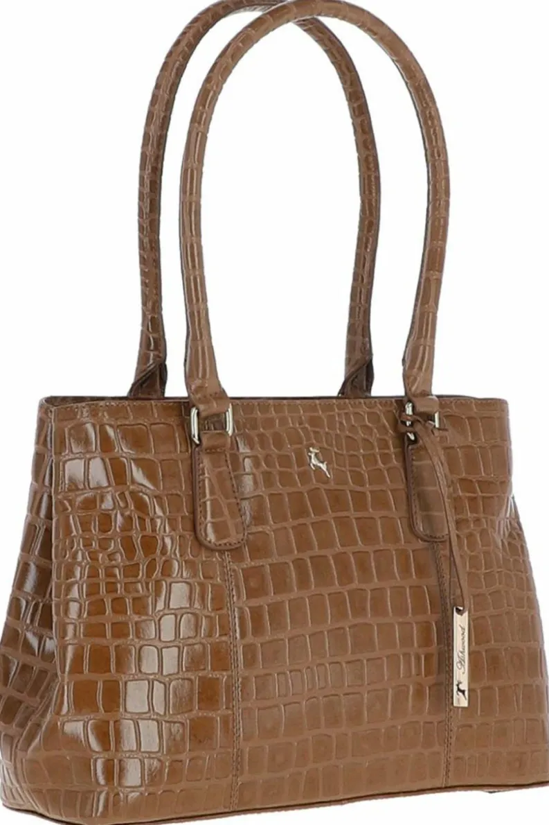 Shoulder Bags*Ashwood Leather Croc Print Real Leather Two Section With Mid Purse Bag Tan