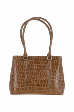 Shoulder Bags*Ashwood Leather Croc Print Real Leather Two Section With Mid Purse Bag Tan