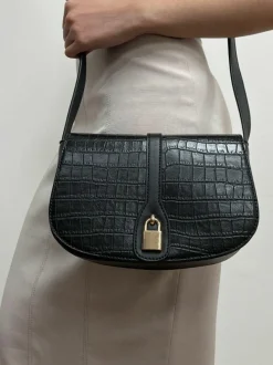 Cross-Body Bags|Handbags*SVNX Croc Saddle Crossbody with Padlock Black