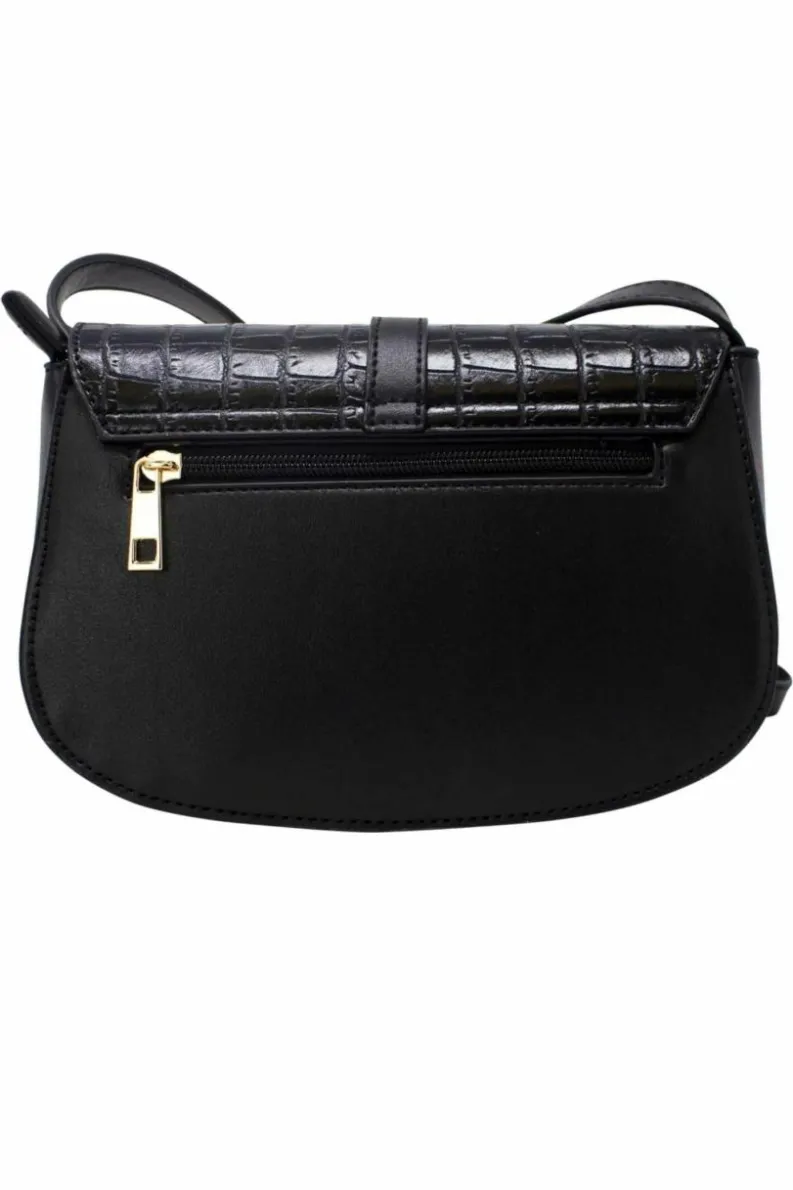 Cross-Body Bags|Handbags*SVNX Croc Saddle Crossbody with Padlock Black