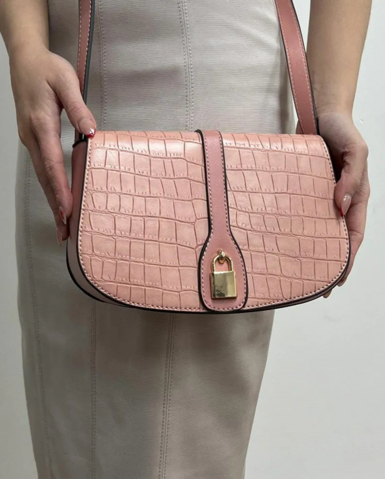 Cross-Body Bags*SVNX Croc Saddle Crossbody with Padlock Pink