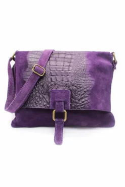 Cross-Body Bags|Handbags*Kitise Croc Skin Flap Over Italian Soft Suede Leather Small Crossbody Shoulder Bag Handbag Purple