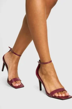 Heels*boohoo Croc Square Toe Mid Stiletto Heels burgundy