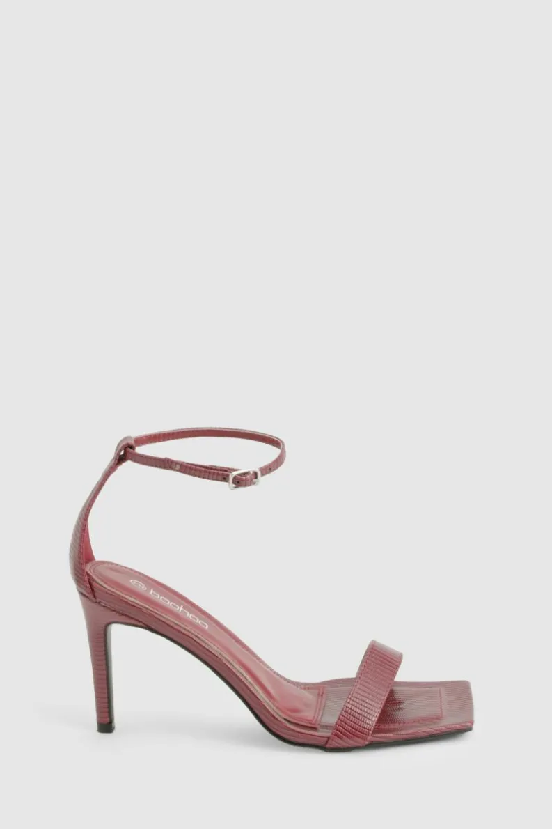 Heels*boohoo Croc Square Toe Mid Stiletto Heels burgundy